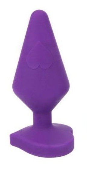 Фиолетовая коническая анальная пробка с сердечком-ограничителем - 10 см. - фото, цены