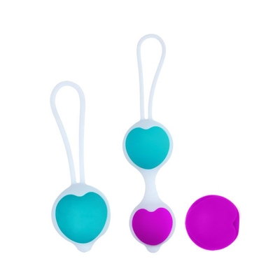 Набор из фиолетово-голубых вагинальных шариков с сердечками - фото, цены
