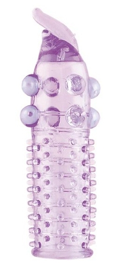 Гелевая фиолетовая насадка с шариками, шипами и усиком - 11 см. - фото, цены