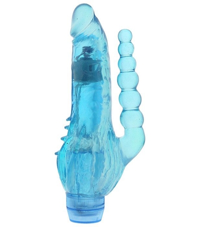 Голубой вибратор с анальным хвостом и шипами Jelly Joy Crystal Cox - 19 см. - фото, цены