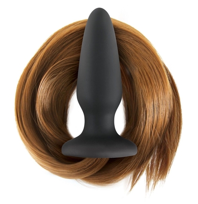 Чёрная анальная пробка с каштановым хвостом Filly Tails Chestnut - фото, цены