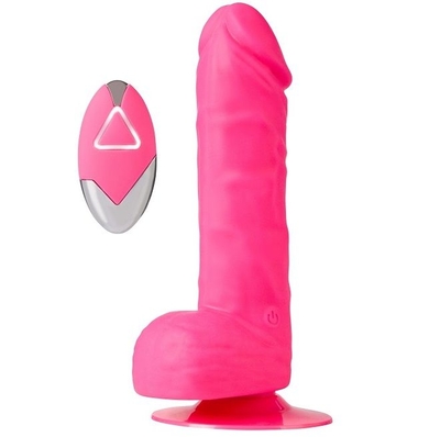 Розовый реалистик на присоске и с пультом ду Purrfect Silicone Deluxe Remote Vibe 7in - 18 см. - фото, цены