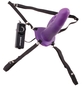 Фиолетовый полый страпон с вибрацией и клиторальным стимулятором Wonderful Wabbit Hollow Strap-on - 18 см.