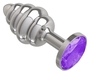Серебристая пробка с рёбрышками и фиолетовым кристаллом - 7 см.