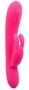 Розовый вибратор Ulysses с загнутым кончиком и зайчиком для клиторальной стимуляции - 19,5 см.