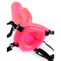 Розовый мужской полый страпон с вибрацией и клиторальным стимулятором