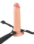 Телесный полый страпон на черных ремнях Hollow Silicone Strap-on - 17,8 см.