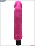 Розовый вибратор из ультраскин с точками по всей длине - 24 см.