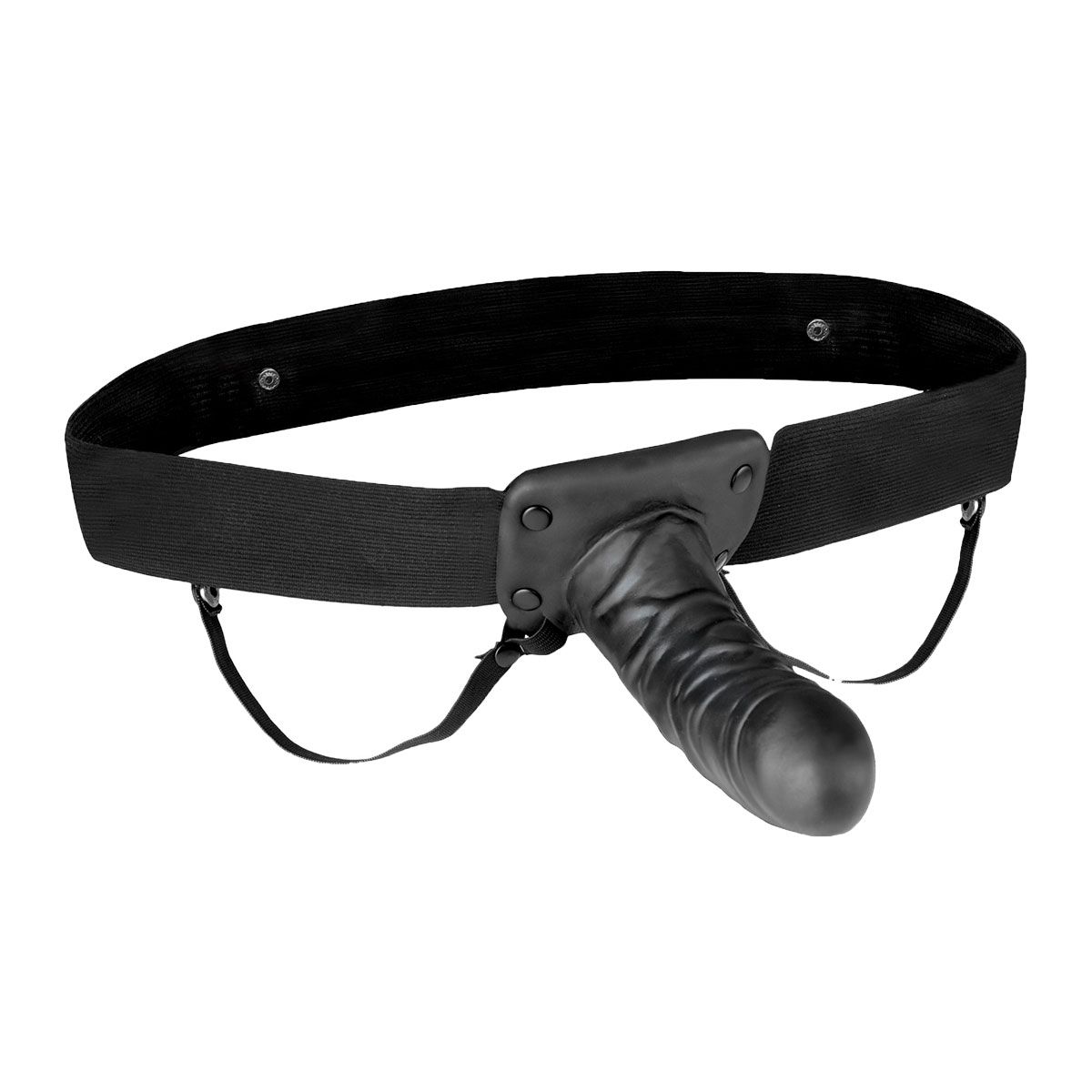 Чёрный полый страпон с вибрацией Unisex Vibrating Hollow Strap-On - 14 см.  за 7040 руб - купить в секс шопе INTIM TOYS в Москве